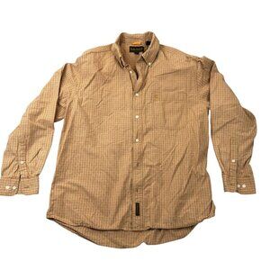 Timberland Mens Shirt Large Plaid Button-Up Long Sleeve Shirt Orange Casual